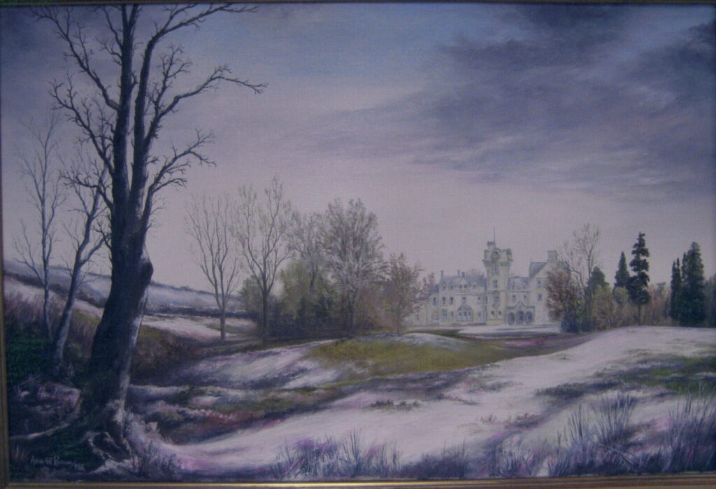 winter manor oil painting