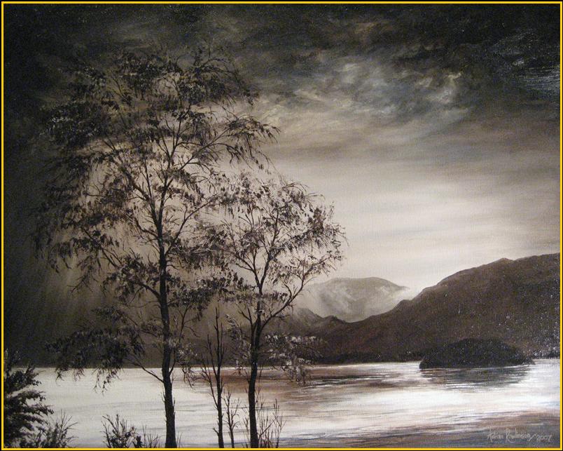 cloudy day lake district oil painting