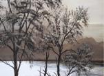 trees lake oil painting