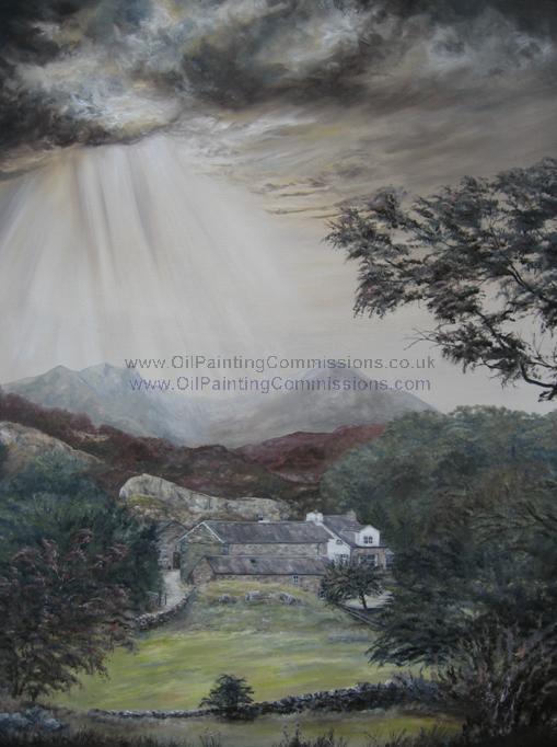 lin crag farm oil painting